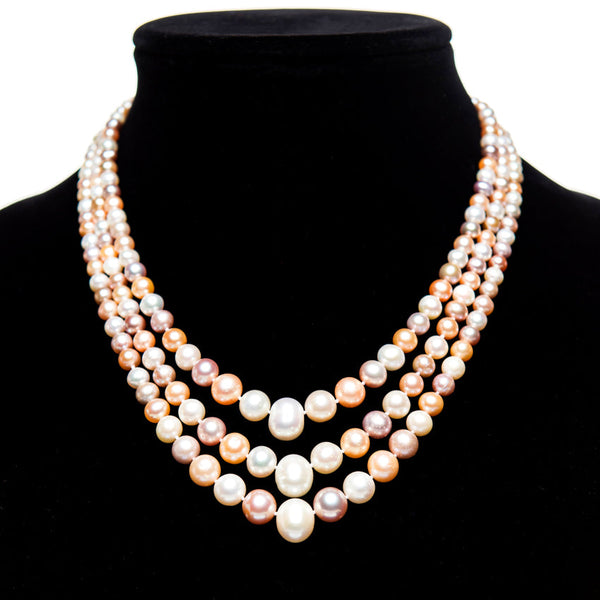 Triple Strand Pearl Necklace with 18k Gold Clasp