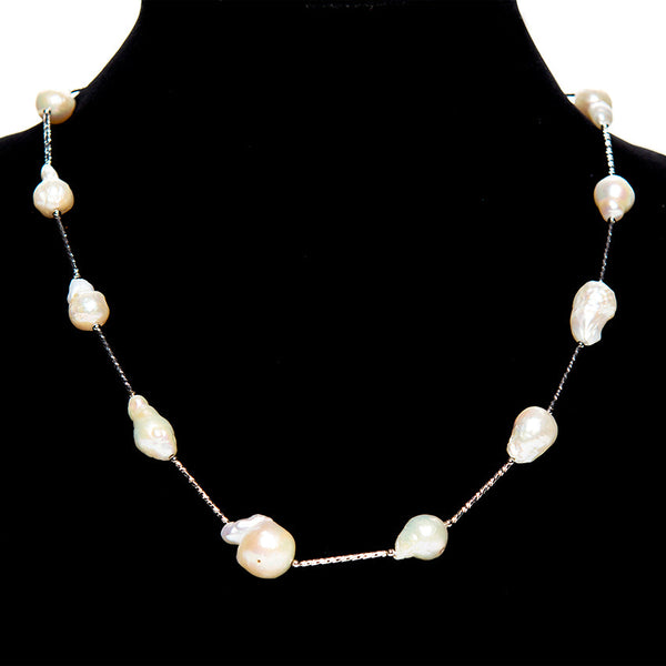Silver Bar Pearl Necklace