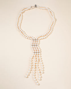 Double Strand Pearl Necklace with Crystal