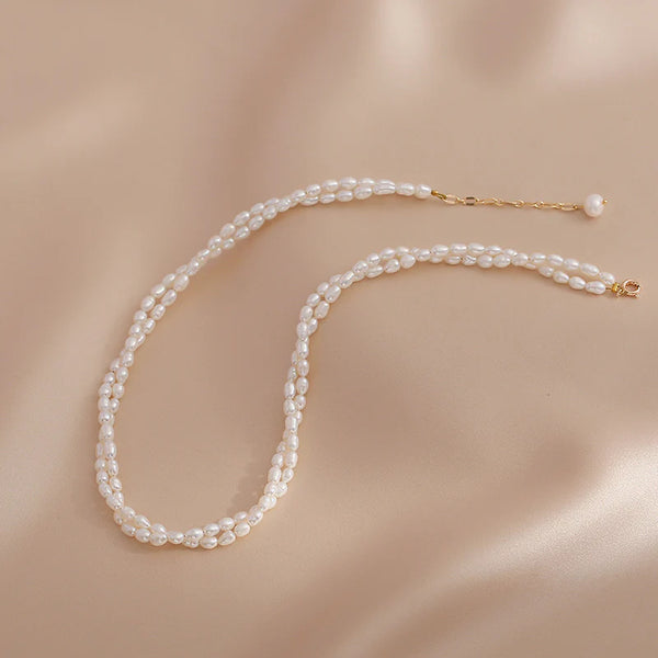 Double Strand Pearl Necklace with 18k Gold Clasp