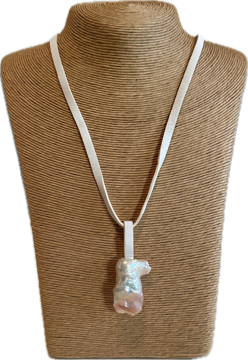 Large Baroque Pearl on Leather Strand