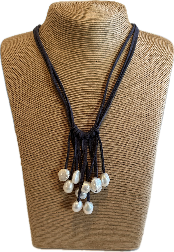 Adjustable pearl dangles on suede cord