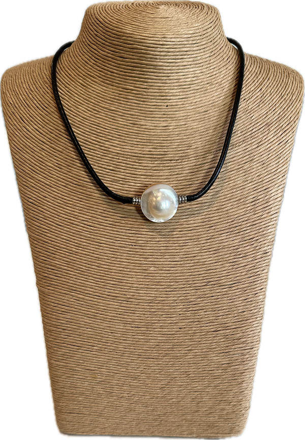 Mabe pearl on black cord