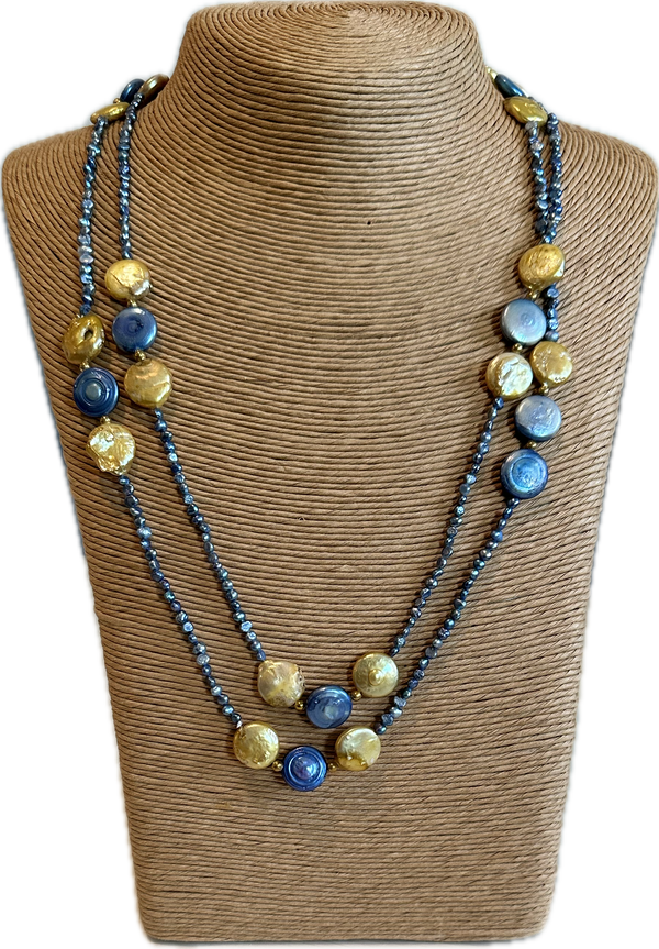 Blue and Gold pearl necklace