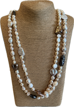 60” multi shape pearl necklace