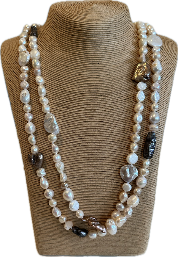 60” multi shape pearl necklace