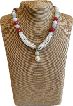 Jade, crystals, and pearl necklace