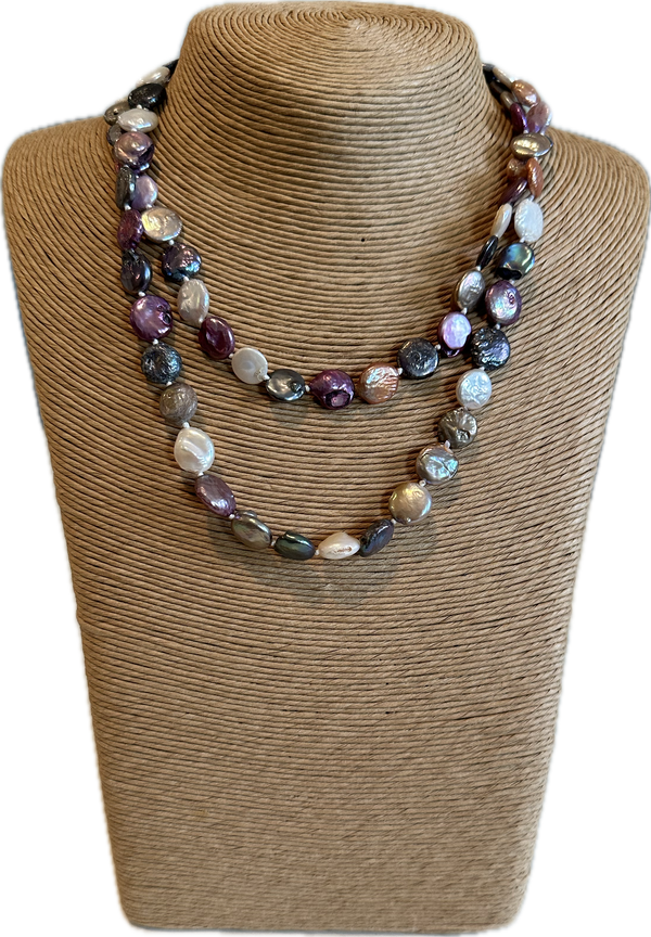 Multi color coin pearl necklace