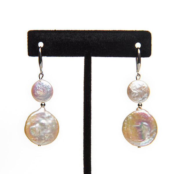 Flat Coin Pearl Earrings