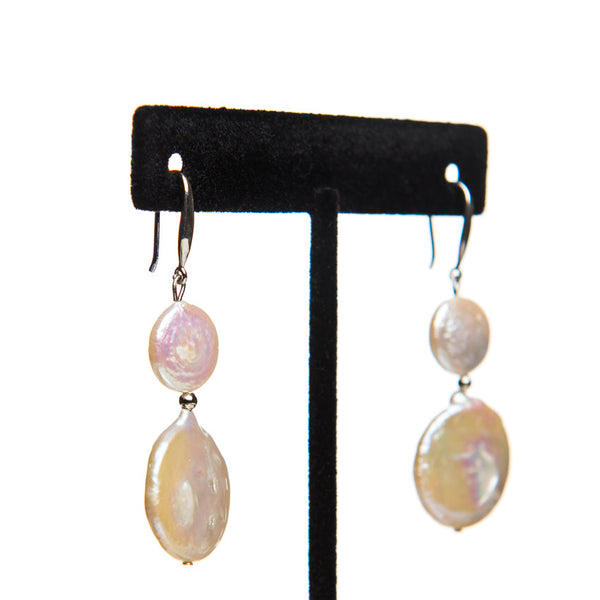 Flat Coin Pearl Earrings