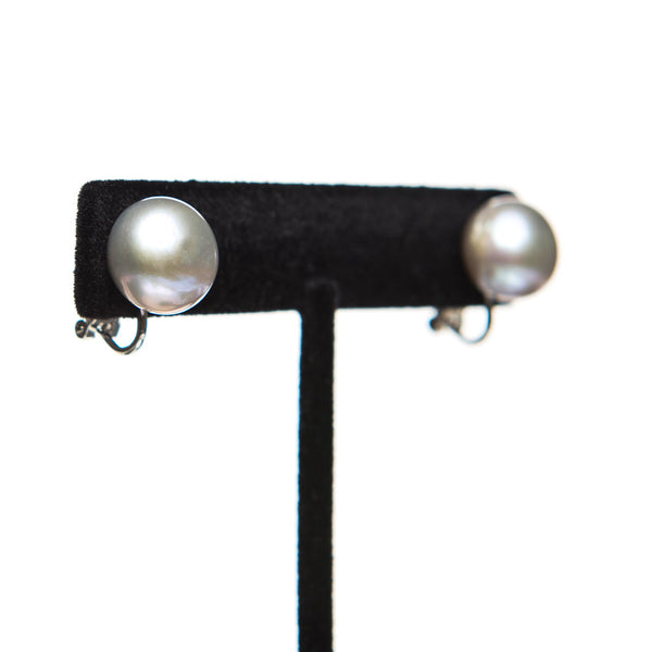 Grey Pearl Clip On Earrings