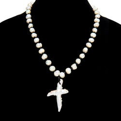 Long Leather Pearl Necklace