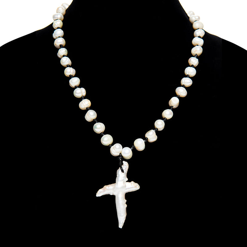 Long Leather Pearl Necklace