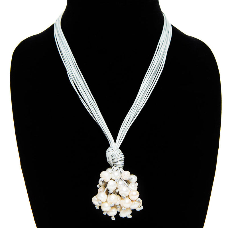 Pearl Cluster Suede Necklace