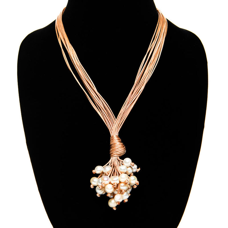 Silk Pearl Cluster Necklace
