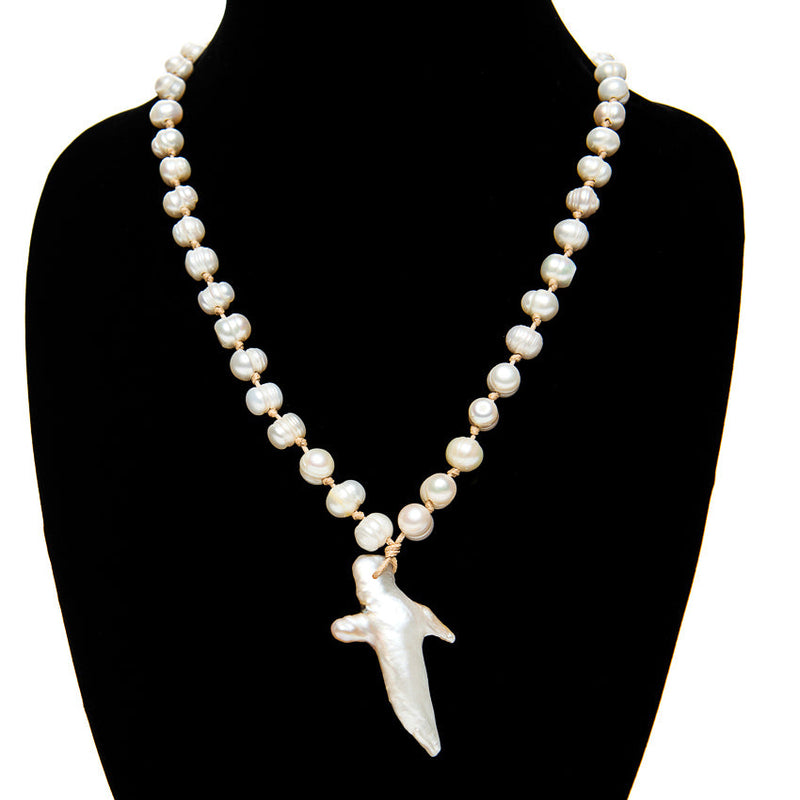 Long Leather Pearl Necklace