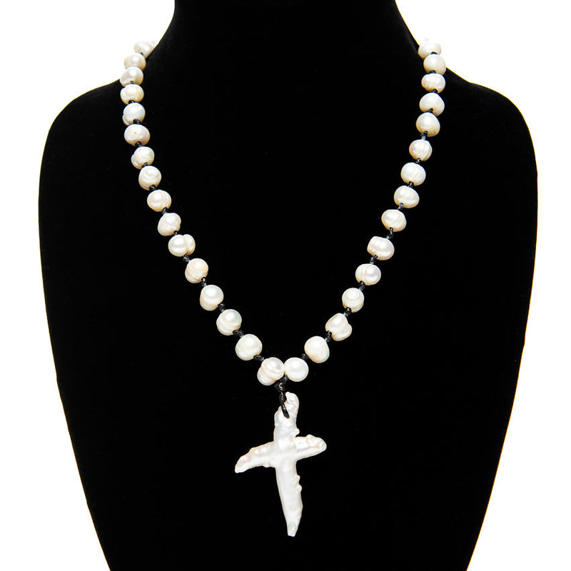 Long Leather Pearl Necklace