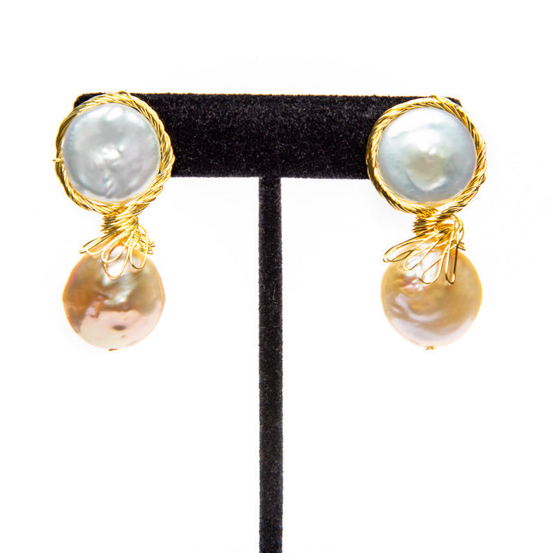 Wrapped Double Pearl Earrings