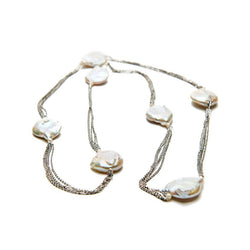 Linton Jewelry Long Chain Pearl Necklace Sterling Silver