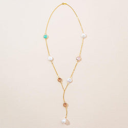 Linton Jewelry Gemstones and Pearl Necklace Yellow Gold