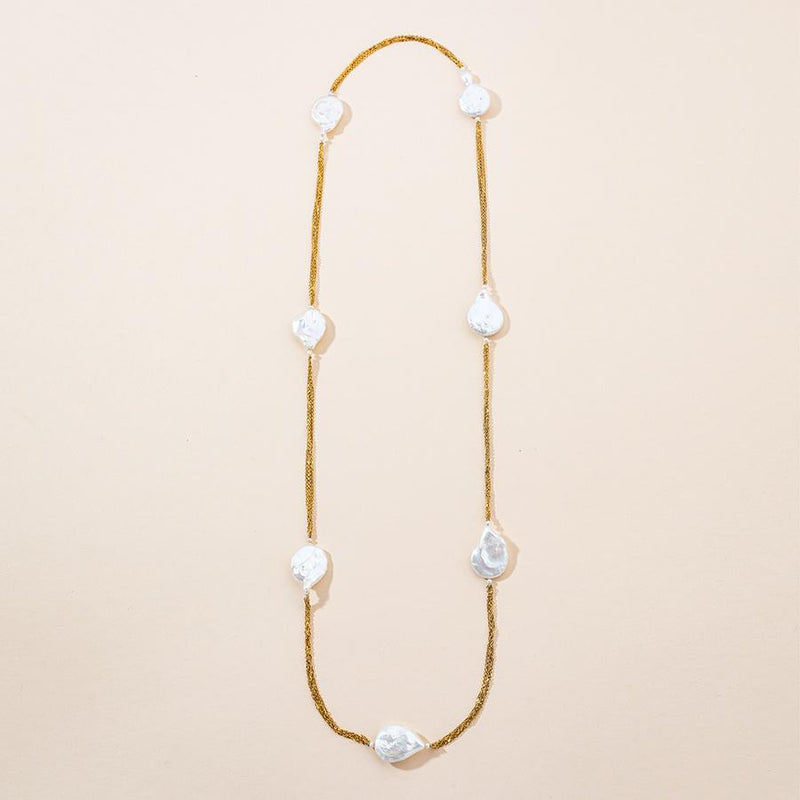 Long 18k Gold Chain Baroque Pearl Necklace Long 18k Gold Chain Baroque Pearl Necklace