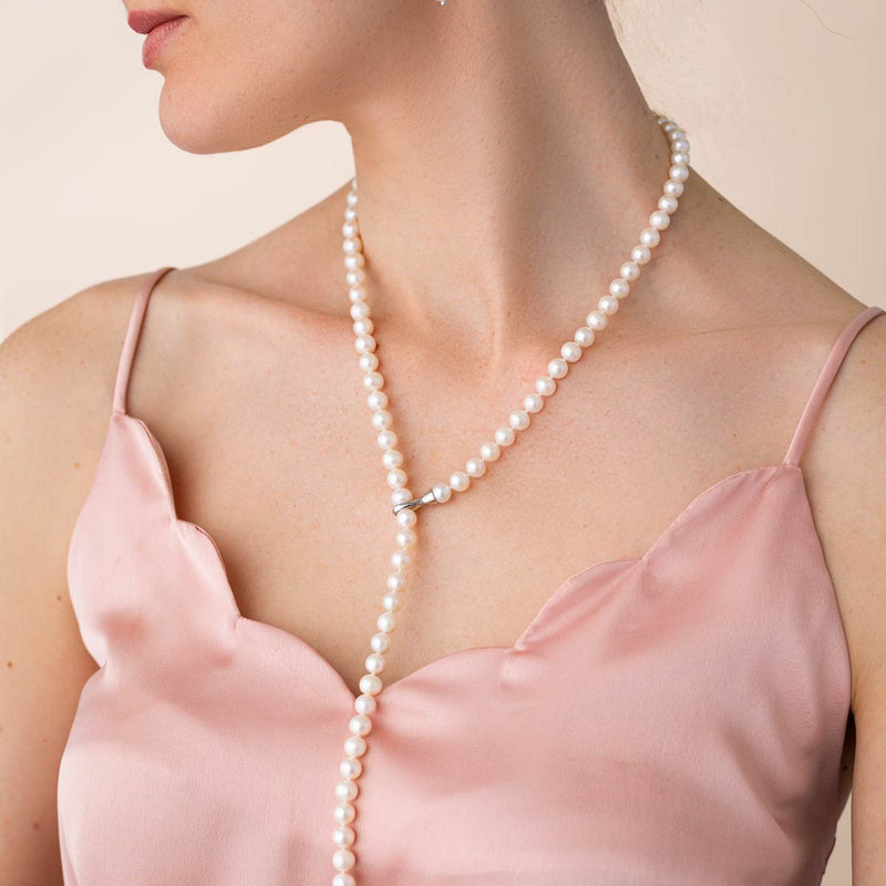 Adjustable Pearl Lariat Necklace with Gold Clasp